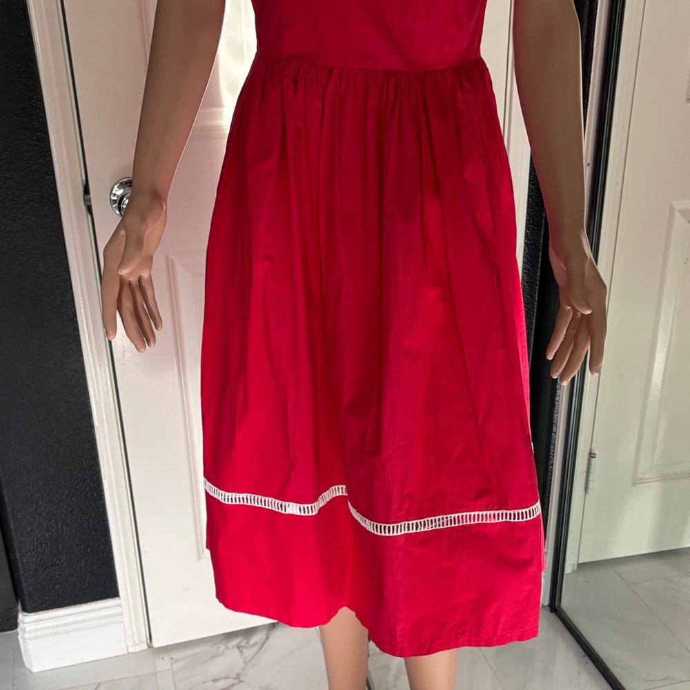 1950s rockabilly Vintage Red Midi Dress embellished with Bow Straps - Picture 4 of 6